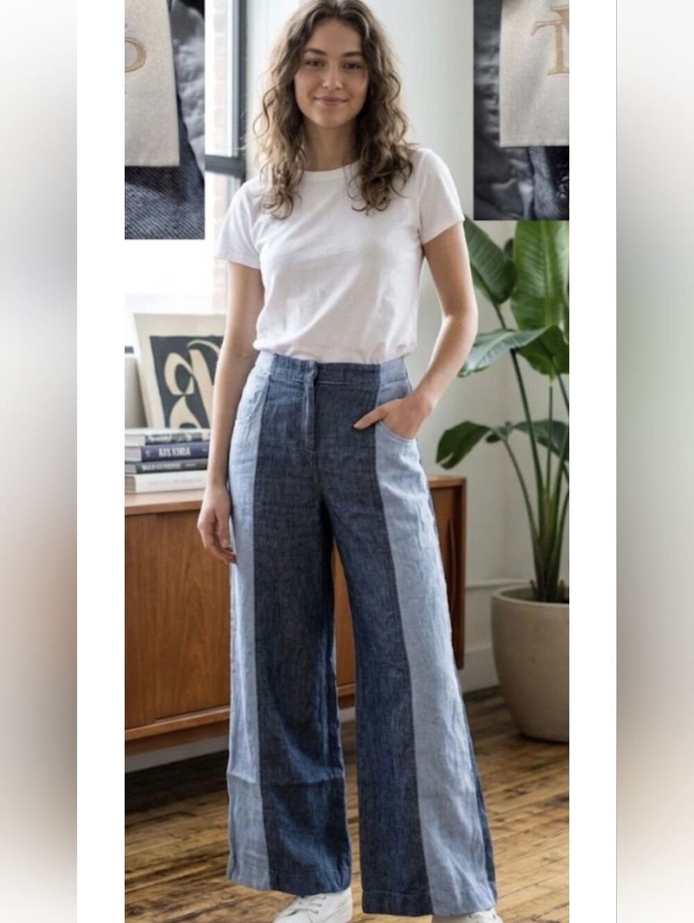 TWP Demie Two-Tone Wide-Leg Hemp Pants Size 2